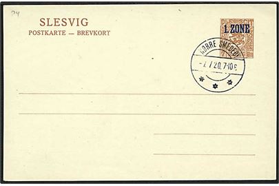 7 øre 1. Zone helsagsbrevkort annulleret med brotype IIb stempel Nørre Smedeby d. 7.7.1920. Uadresseret.