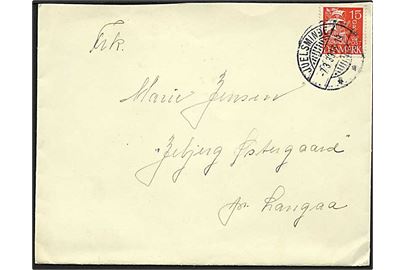 15 øre Karavel på brev annulleret med brotype Ic stempel Juelsminde d. 7.3.1933 til Langaa.