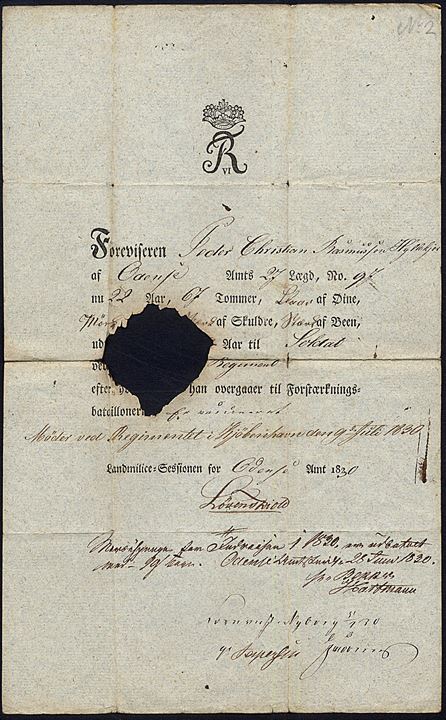 Sessions papirer dateret Odense 1830. Beskadiget med stort hul.