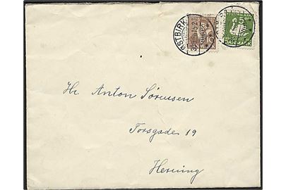 5 øre H.C.Andersen og 10 øre Tavsen på brev annulleret med brotype Ic stempel Østbirk d. 30.9.1936 til Herning. Brotype I anvendt i Stålstikperioden.