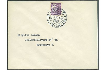 35 øre Karavel på brev annulleret med særstempel Køge * Byjubilæum * d. 1.7.1938 til København.