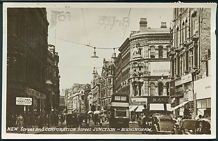 New Street and corporation street junction - Birmingham. Med dobbeltdækker bus og biler. The R. A. no. 11. 