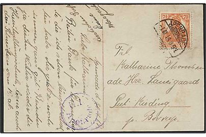 7½ pfg. Germania på brevkort stemplet Apenrade d. 1.10.1918 til Baurup. Violet censurstempel Ü.K. Apenrade.
