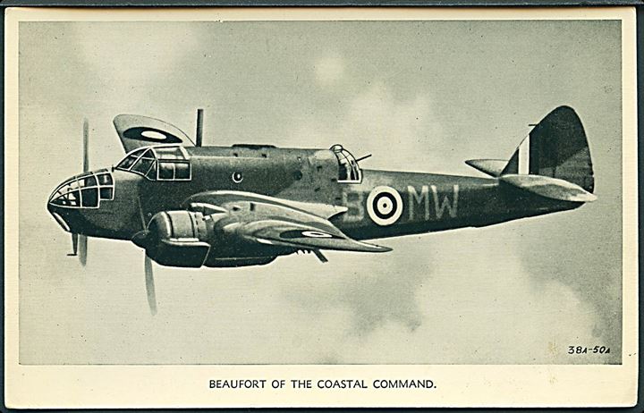Britisk Beaufort bombemaskine fra Coastal Command. Valentine's no. 38A-50A