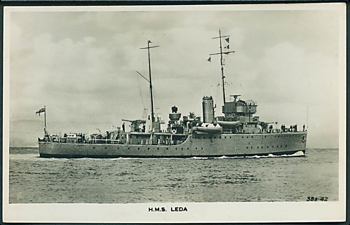 Leda, HMS, minestryger fra Royal Navy. Sænket af tysk ubåd U435 i 1942. No. 38B-42.