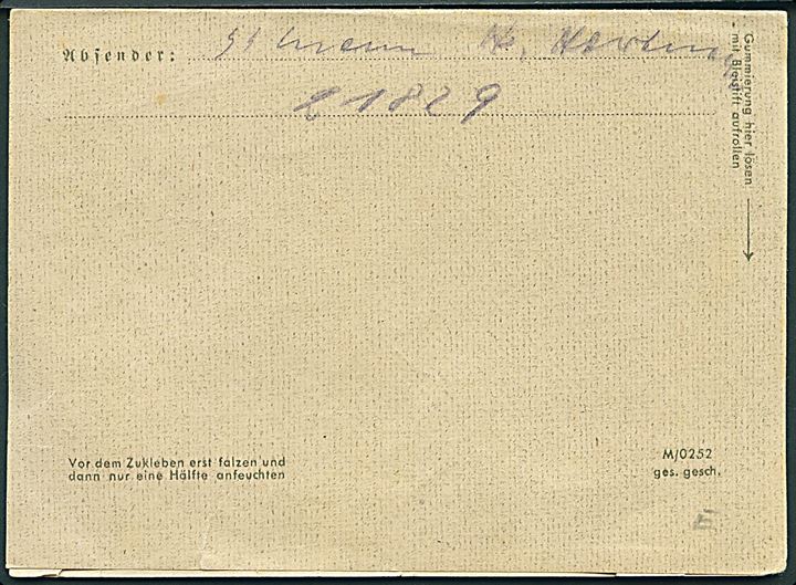 Ufrankeret feltpost korrespondancekort stemplet Feldpost d. 5.2.1944 til Tyskland. Svagt briefstempel. Sendt fra SS-mann ved feldpost-nr. 21829 = Kriegslazarett-Abteilung 614 i Holland.