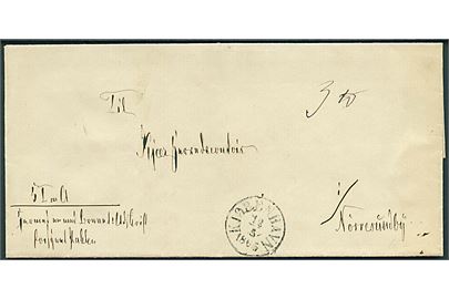 1865. Ufrankeret pakkefølgebrev for tjenestepakke med antiqua Kiøbenhavn d. 12.5.1865 til Kjær Herredscontoir i Nørresundby.