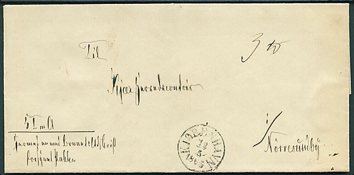 1865. Ufrankeret pakkefølgebrev for tjenestepakke med antiqua Kiøbenhavn d. 12.5.1865 til Kjær Herredscontoir i Nørresundby.