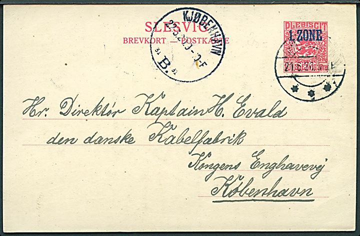 10 øre 1. Zone helsagsbrevkort annulleret Christiansfeld sn1 d. 21.6.1920 til København.