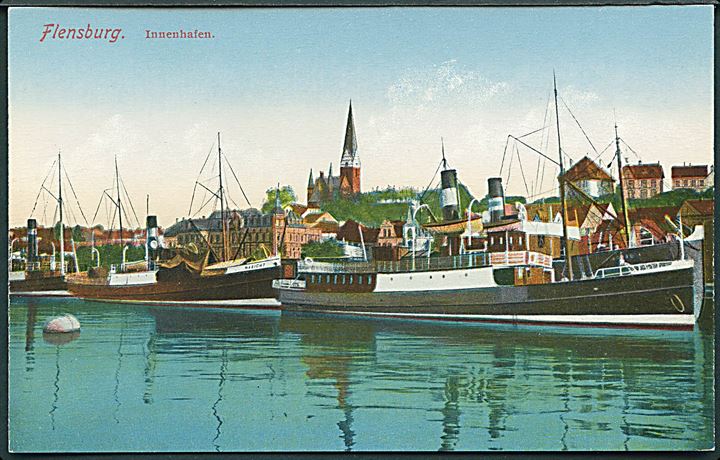 Tyskland, Flensburg, inderhavnen med dampskibe. Th. Thomsen u/no.