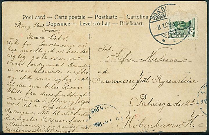 Erotik/Bademode. No. 385/5. Postalt anvendt i Danmark 1909.