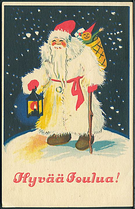 Julemand i hvid kåbe. Anvendt i Finland med Julemærke 1937.