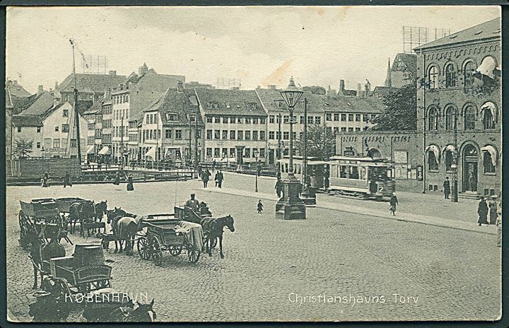 København. Christianshavns Torv med sporvogn linie 2. Stenders no. 3153. 