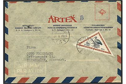 1,60 ft. trekantet Sort Ibis udg. på luftpostbrev fra Budapest d. 11.1.1954 til København, Danmark.