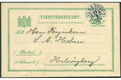 5 öre helsags Tjenestebrevkort annulleret Ljungbyhed d. 29.6.1904 til Helsingborg.