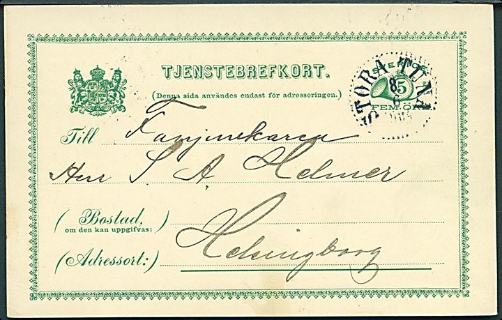 5 öre helsags Tjenestebrevkort annulleret Stora Tuna d. 8.6.1904 til Helsingborg.