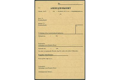 Arbejdskort i henhold til §4A i Arbejdsløshedsloven fra 1940'erne. Ubrugt.
