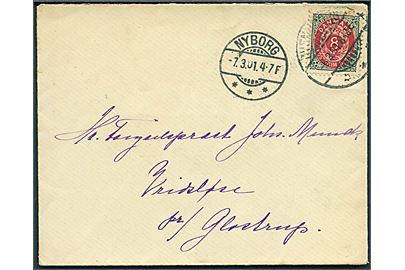 8 øre Tofarvet omv. rm. på brev fra Svendborg d. 6.3.1901 via Nyborg til fængselspræst i Vridsløse pr. Glostrup.