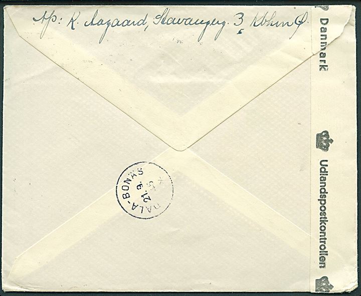 5 øre Bølgelinie og 15 øre Chr. X på brev fra København d. 18.9.1945 til Stockholm, Sverige - eftersendt til Dala-Bonäs. Åbnet af dansk efterkrigscensur (krone)/399/Danmark.
