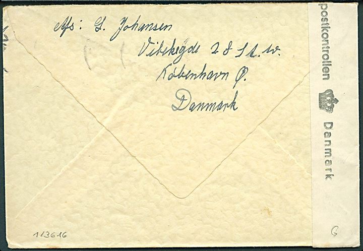 40 øre Chr. X 75 år på brev annulleret med TMS F.A.O. CONFERENCE 1946/København d. 7.9.1946 til Hamburg, Tyskland. Dansk efterkrigscensur (krone)/692/Danmark.