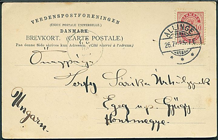 5 øre Våben på brevkort annulleret med brotype Ia Allinge d. 26.7.1903 til Egeg, Ungarn. 