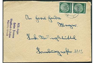 6 pfg. Hindenburg i parstykke på brev fra Wegscheid d. 23.5.1941 til Hamburg. Afs.-stempel fra KLV-lager  (Kinderlandverschickung = børneevakueringslejr).