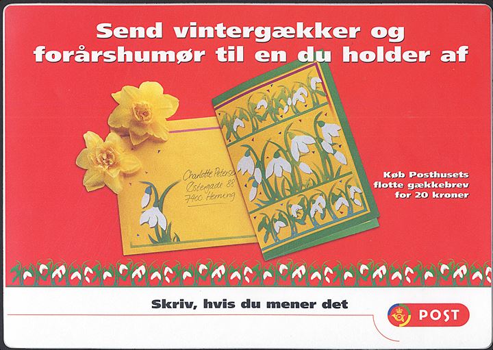Mussemåtte fra Post Danmark. Reklame for posthusets flotte gækkebrev.
