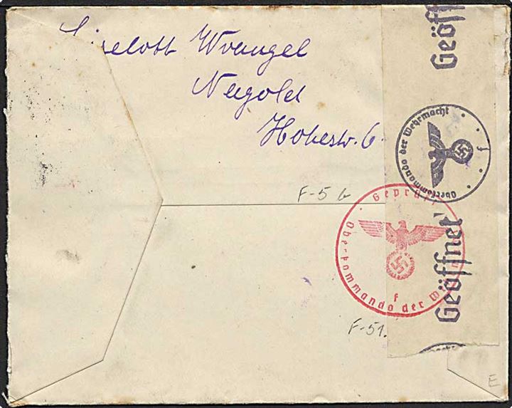25 pfg. Wien single på brev fra Nagold d. 3.4.1941 til Assens, Danmark. Åbnet af tysk censur i Hamburg.
