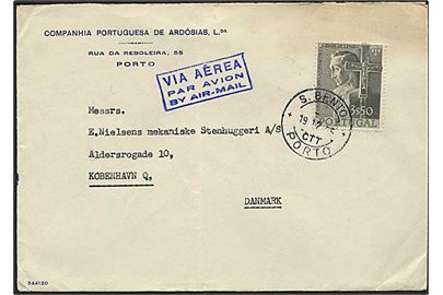 3,50 e Sao Paulo Byjubilæum single på luftpostbrev fra Porto d. 19.12.1955 til København, Danmark.