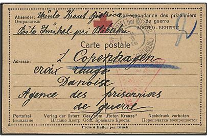 Ufrankeret dobbelt krigsfange-brevkort fra russisk fange i St. Michael bei Bleiburg d. 9.9.1916 til Røde Kors i København.