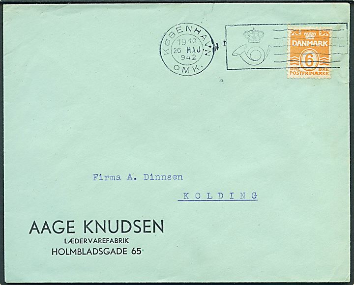 6 øre Bølgelinie på tryksag annulleret med tryksags-kontrol TMS fra København OMK. d. 26.5.1942 til Kolding.