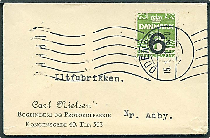 6/7 øre Provisorium på korsbånd annulleret med håndrullestempel Odense d. 15.1.1941 til Nr. Aaby.