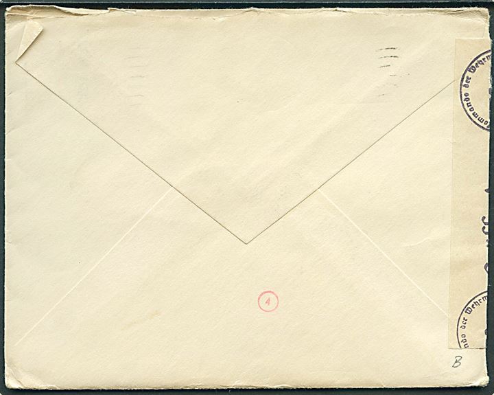 5 cents Willard på brev fra Spencer d. 17.11.1941 til København, Danmark. Åbnet af tysk censur i Hamburg.