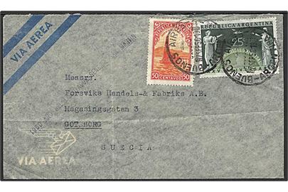 25 c. UPU på 75 c. frankeret luftpostbrev fra Buenos Aires 1950 til Göteborg, Sverige.