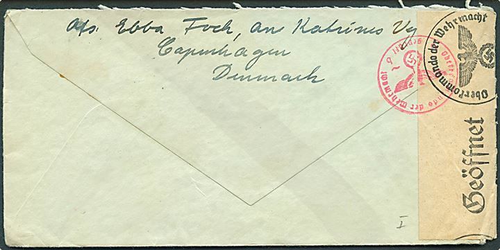 5 øre Bølgelinie og 20 øre Landsby kirke (3) på luftpostbrev fra København d. 19.7.1944 til Dafundo, Portugal. Åbnet af tysk censur i Berlin.