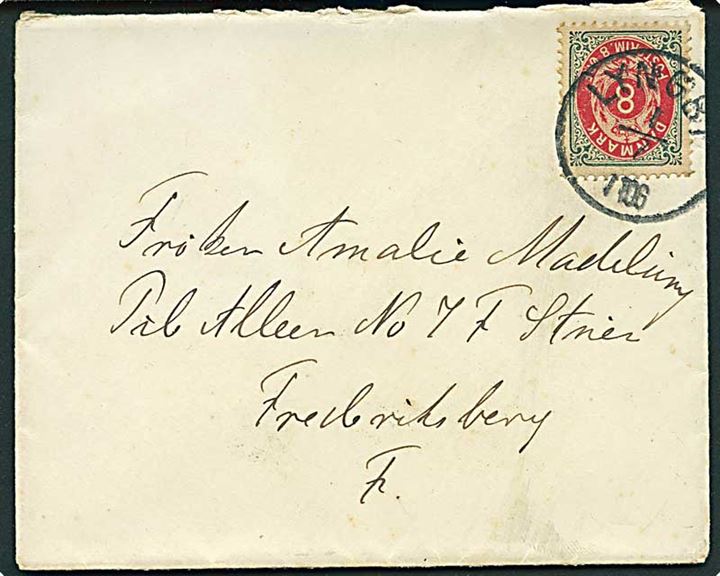4 øre Tofarvet på brev annulleret med lapidar Lyngby d. 1.7.1897 til Frederiksberg.