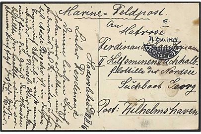 Ufrankeret feltpostbrevkort fra Hadersleben d. 11.2.1916 til sønderjyde omborg på Suchboot Georg i II Hilfsminensuch Halbflottille der Nordsee i Wilhelmshaven.
