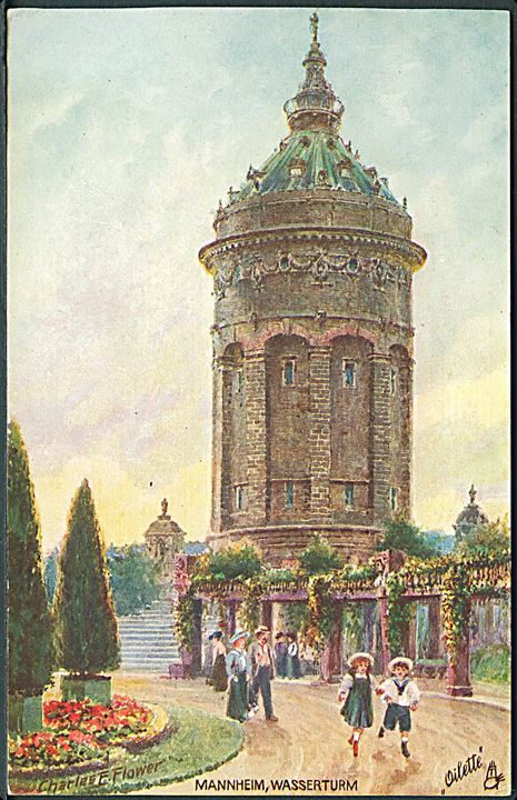 Charles E. Flower: Mannheim, Wasserturm. Raphael Tuck & Sons, Berlin Oilette serie Manneheim no. 637 B. Weite Weite Welt. 