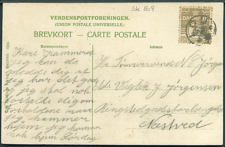 3 øre Bølgelinie på lokalt brevkort (Holme kro) annulleret med stjernestempel LOU til Næstved.