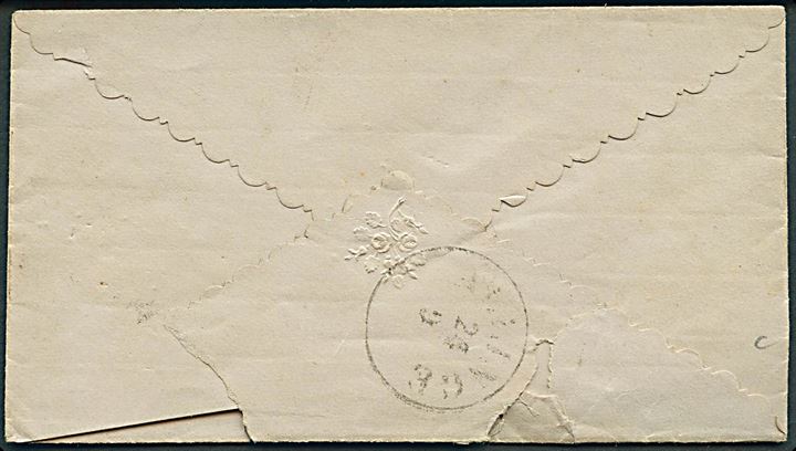 1870'erne. Ufrankeret brev med lapidar Dragør d. 22.9.187x til Allinge, Bornholm. På bagsiden ank.stemplet med antiqua Allinge d. 24.9.187x. Påskrevet 16 øre porto. Skade på forsiden.