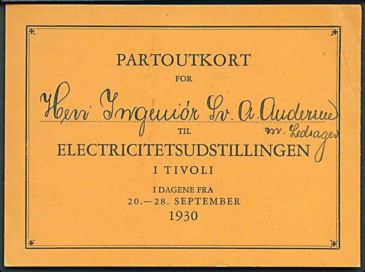 Electricitetsudstillingen i Tivoli 20.-28.9.1930. Partoukort.