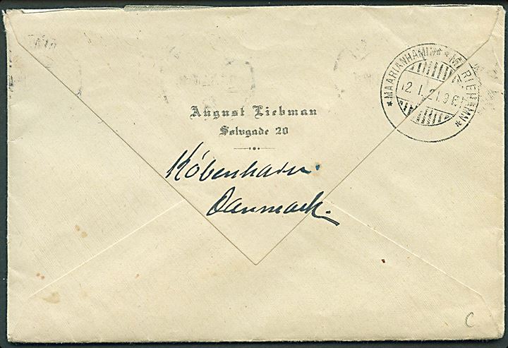 10 øre Chr. X (2) på brev fra København d. 10.1.1921 til Mariehamn, Åland. Ank.stemplet med udslevet 2-sproget stempel i Mariehamn d. 12.1.1921.