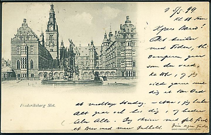 5 øre Våben på brevkort (Frederiksborg Slot) annulleret med svensk bureaustempel PKXP No. 2 A. INR. U. d. 6.5.1899 og sidestemplet Från Danmark til Kalmar, Sverige. Lodret fold.