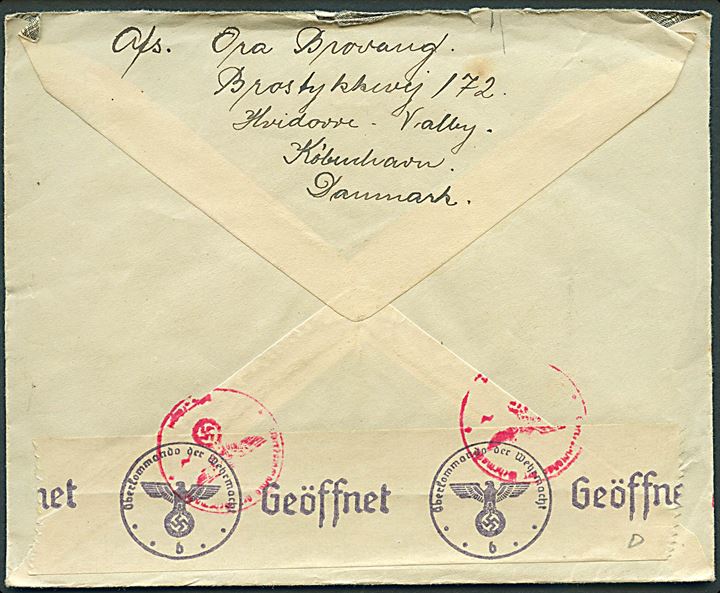 5 øre Bølgelinie og 60 øre Chr. X på luftpostbrev fra København d. 25.7.1941 til Köthen, Tyskland. Åbnet af tysk censur i Berlin.
