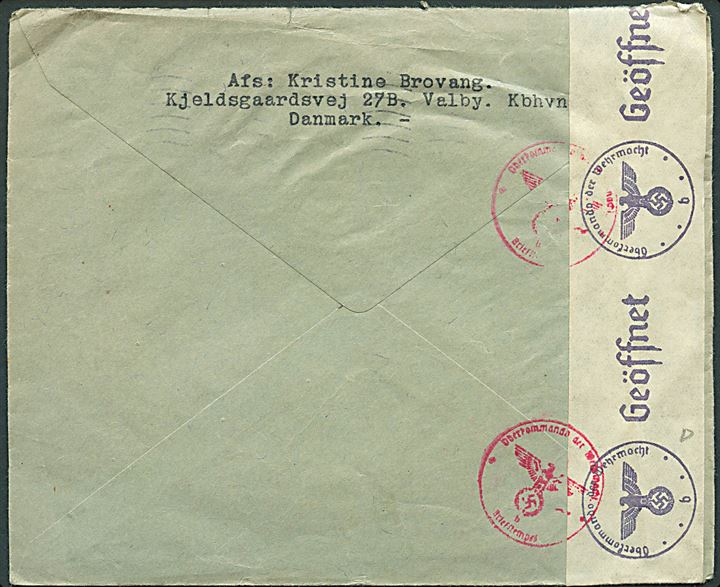25 øre Karavel og 40/30 øre Provisorium på luftpostbrev fra København d. 3.6.1941 til Köthen, Tyskland. Åbnet af tysk censur i Berlin.