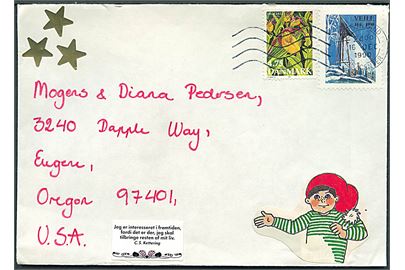 4,75 kr. Blomster og Vejle Julemærke 1990 på brev stemplet Sydjyllands Postcenter d. 16.12.1990 til Eugene, USA.