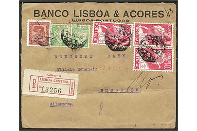 4,75 E. blandingsfrankeret anbefalet brev fra Lisboa d. 24.2.1938 til Bensheim, Tyskland. Åbnet 3 sider.