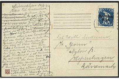 80 pfg. Bayern overtrykt Deutsches Reich single på brevkort fra München d. 12.8.1921 til København, Danmark.