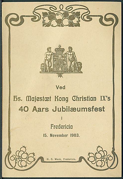 Program til Christian IX's Jubilæumsfest i Fredericia d. 15.11.1903. 