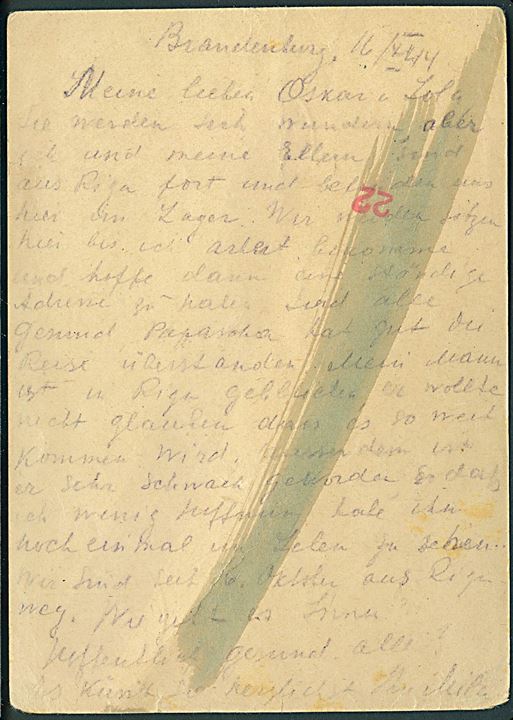 6 pfg. Hitler helsagsbrevkort med Führer-ord fra Brandenburg d. 16.10.1944 til Gentofte, Danmark. Tysk censur fra Hamburg. Sendt fra indsat i Dulag (Durchgangslager) Brandenburg-Görden 921/166. 